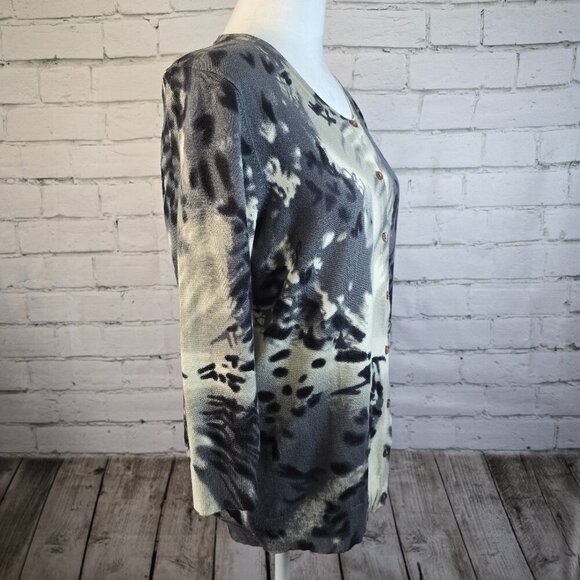 WOMENS J.A.C. BLACK, GRAY, AND IVORY COLORWASHED BUTTON FRONT CARDIGAN SIZE XL - Picture 2 of 8